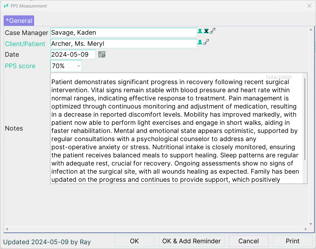Case Notes Example Template Palliative Care