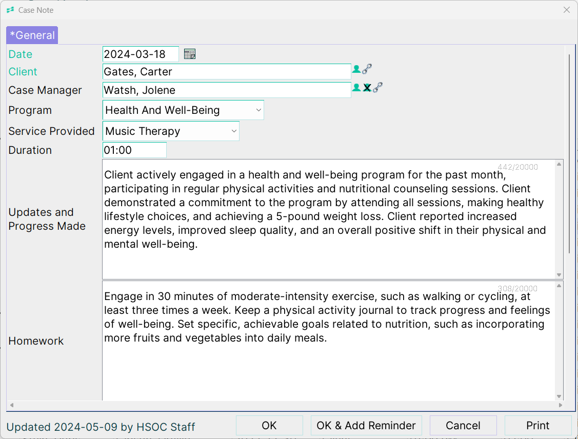 Case Notes Example Template Health and Social Services
