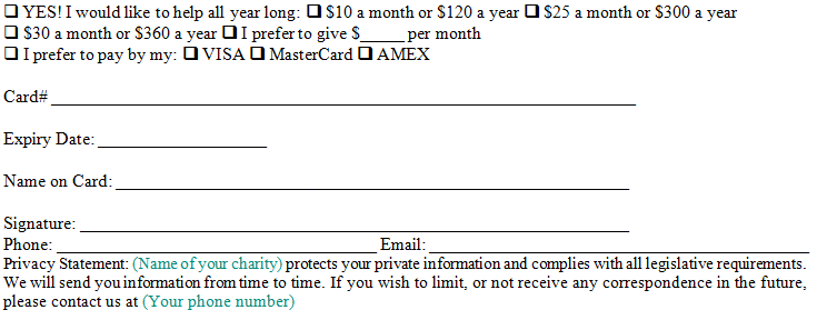 Animal rights monthly giving form example