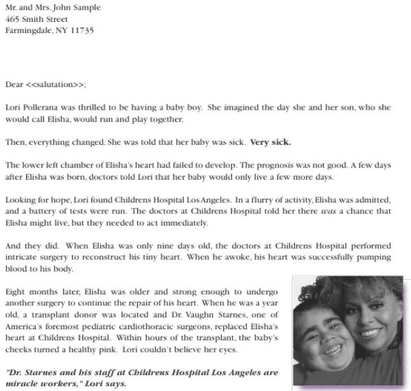 Hospital and Medical Centres Fundraising Letter Example