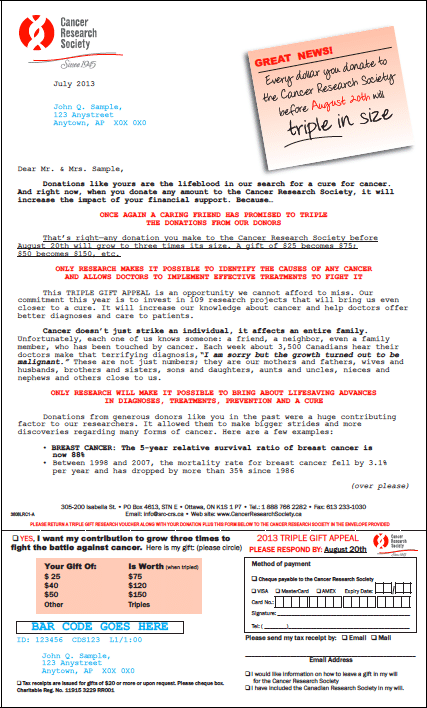 Medical Research - Fundraising Letter Example with Order Form