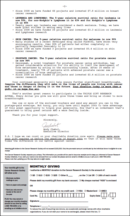 Medical Research - Fundraising Letter Example with Order Form Back