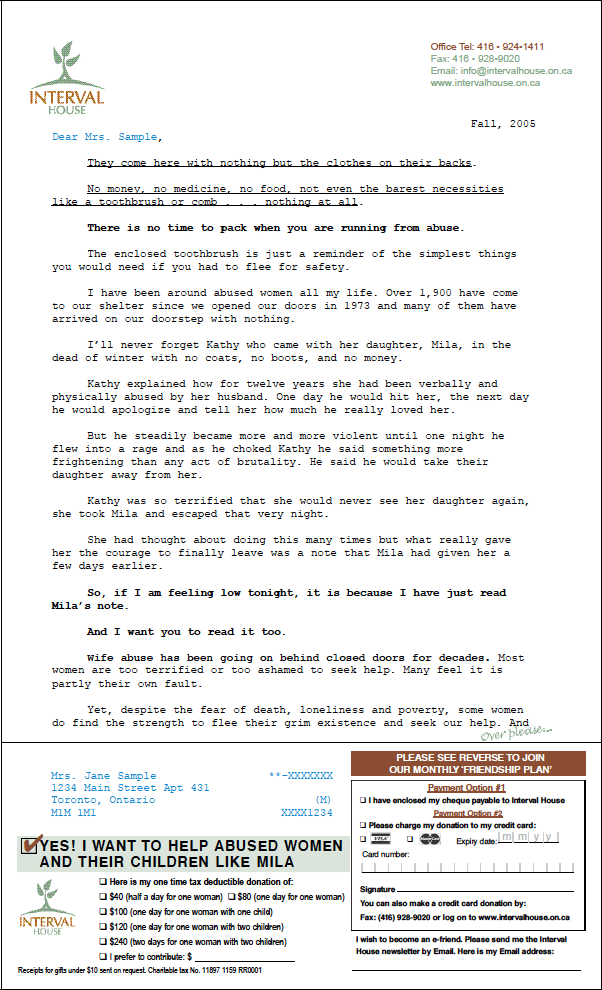 Women's Charities - Fundraising Letter Example with Order Form